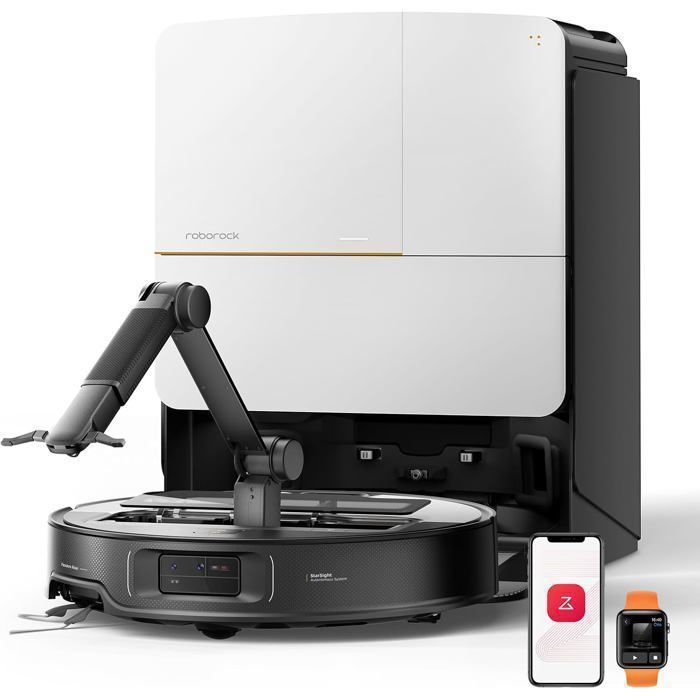 Roborock Saros Z70 Aspirateur Robot 22 000Pa, Bras Mécanique OmniGrip, Châssis AdaptiLift, 7,98cm Ultra-mince Blanc