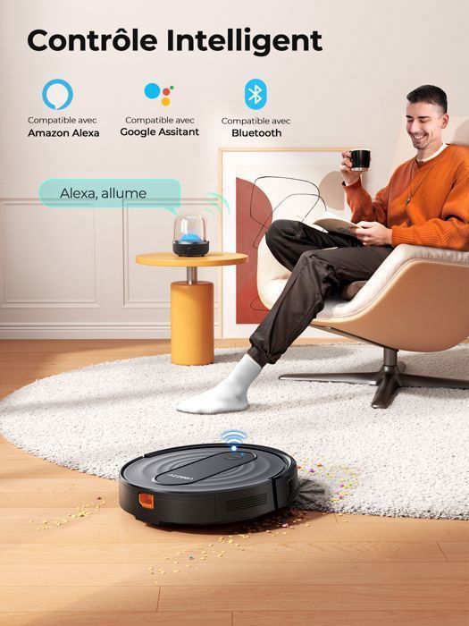 Aspirateur Robot Laveur-Airzeen-3000 Pa-3 EN 1-Chargement automatique-Nettoyage Programmé-App/Alexa Contrôle-Idéal pour Les Poils – Image 6