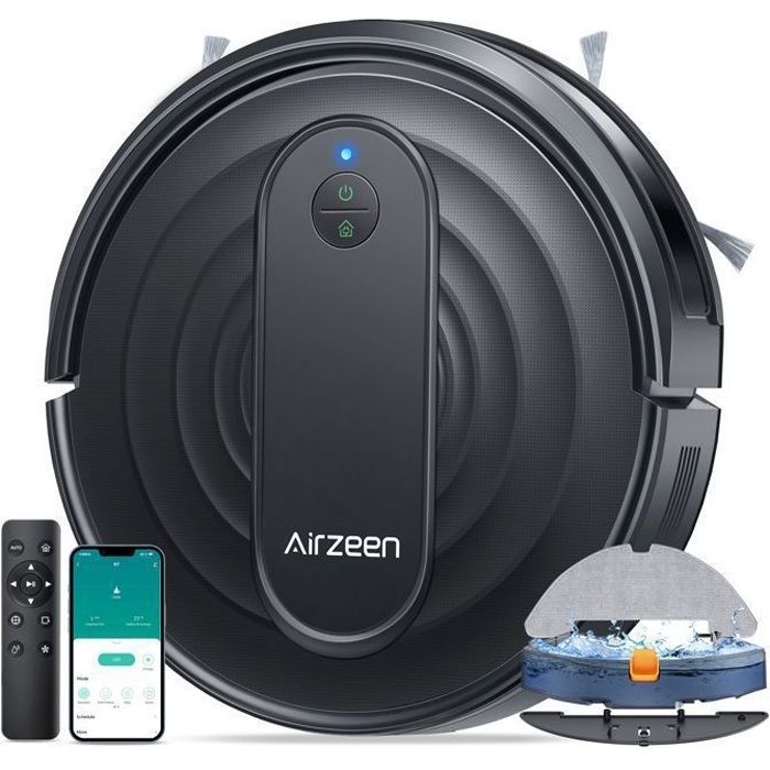 Aspirateur Robot Laveur-Airzeen-3000 Pa-3 EN 1-Chargement automatique-Nettoyage Programmé-App/Alexa Contrôle-Idéal pour Les Poils