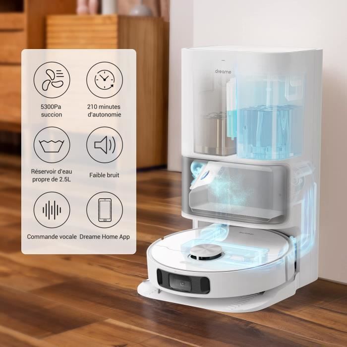 Aspirateur robot laveur Dreame L10s Ultra avec Base Auto nettoyante,AI Dtection d'obstacles 3D,5300Pa Blanc – Image 2