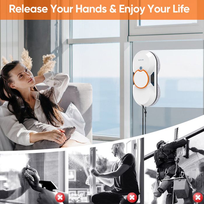 Robot Laveur De Vitre Automatique 3800Pa Réservoir 60ml - Télécommande - Corde de Sécurité - Détection de Bord Intelligente - 3 – Image 3