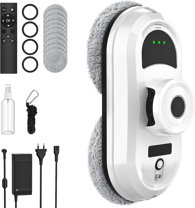 Robot laveur de vitre, 5600Pa Robot Laveur de Vitre Automatique avec Trois Modes de Nettoyage, Navigation Intelligente, 10