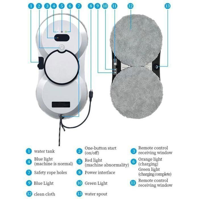 Robot laveur de vitres, aspiration 5600PA, pulvérisation électrique, avec télécommande, 3 modes de nettoyage, anti-chute – Image 6