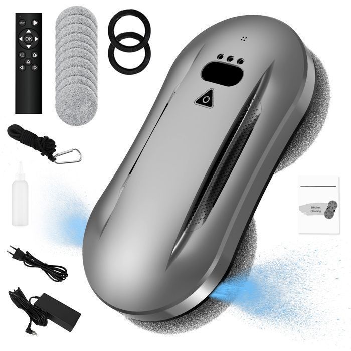 Robot Laveur Vitre Electrique 5600Pa - 50ml Double Pulvérisation - Nettoyage automatique 3 Modes - Moteur sans balais - 10 Chiffons