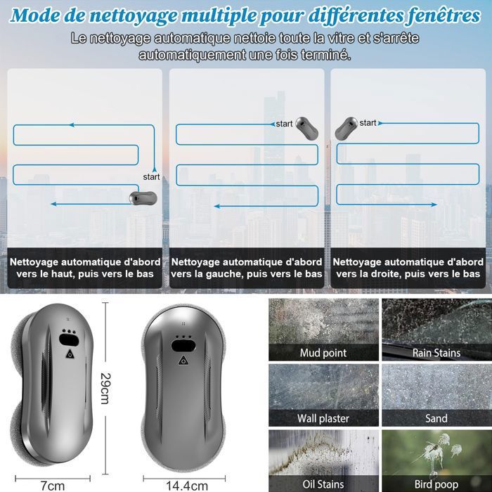 Robot Laveur Vitre Electrique 5600Pa - 50ml Double Pulvérisation - Nettoyage automatique 3 Modes - Moteur sans balais - 10 Chiffons – Image 6