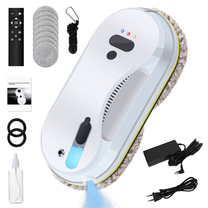 Robot Laveur Vitre Electrique 5600Pa - 40ml Réservoir Pulvérisation d'eau - Nettoyage automatique 3 Modes, Télécommande&10 Chiffons