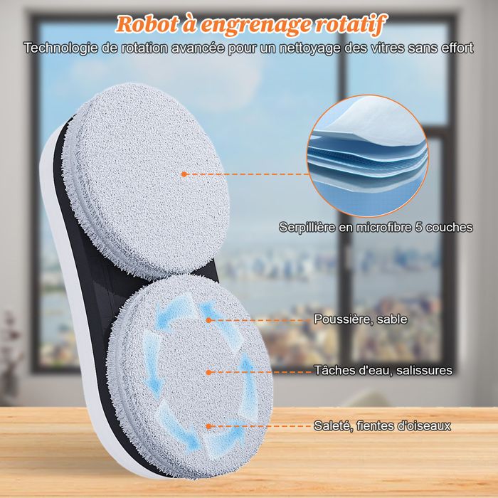 Robot Laveur Vitre Electrique 5600Pa - 40ml Réservoir Pulvérisation d'eau - Nettoyage automatique 3 Modes, Télécommande&10 Chiffons – Image 3