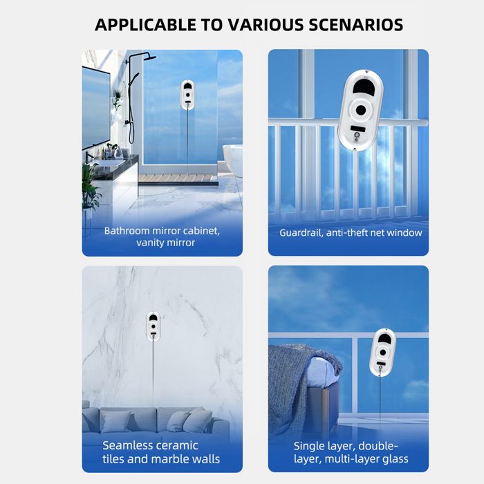 Robot nettoyeur de vitres, aspiration 5600PA, fonction pulvérisation d'eau, 3 modes, livré avec 10 chiffons de nettoyage, – Image 5