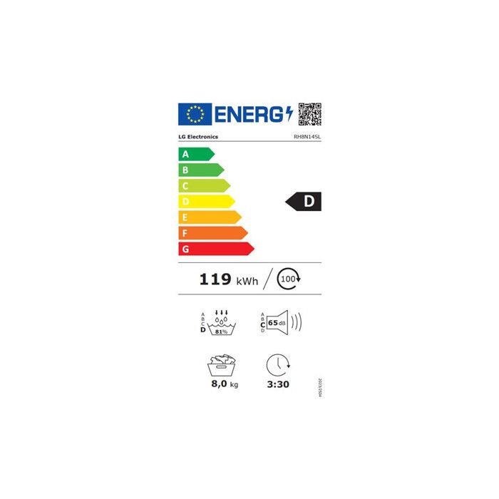 Sèche-linge 8 kg Pompe à chaleur, capteurs de séchage, top amovible, Cl LG - RH8N14SL – Image 2
