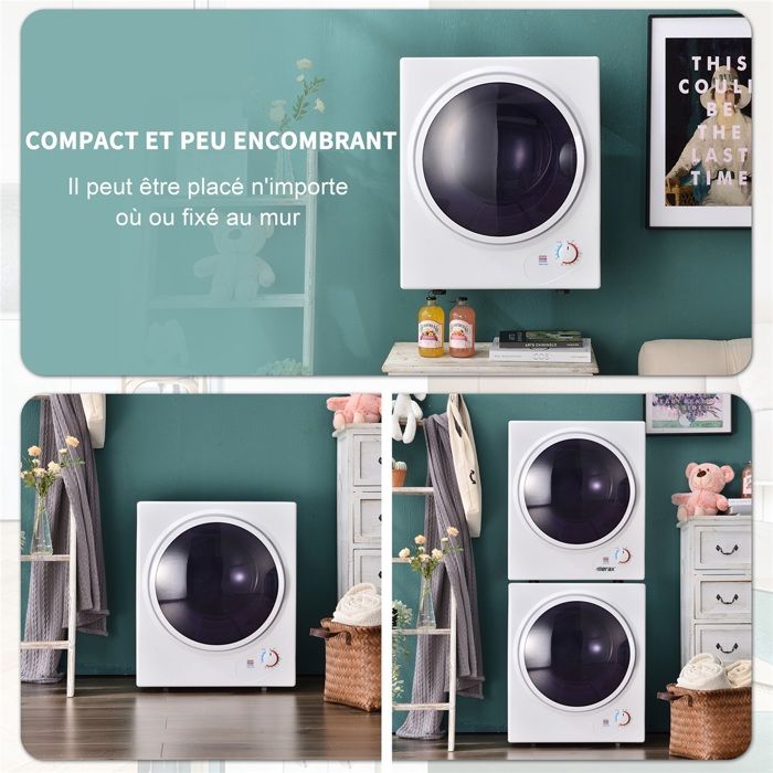 Sèche-linge Murale 2,5kg Double Filtre Séchage Rapide 200min Chauffage Céramique PTC Tambour Acier Antisurchauffe 65°C – Image 3