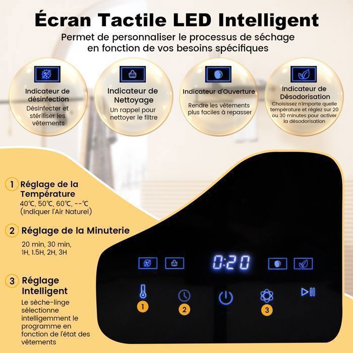 Sèche-linge à Evacuation 800W 4KG COSTWAY-5 Programmes-Séchage Intelligent-Tambour en Acier Inox-Filtration Multiple-Appartement – Image 2