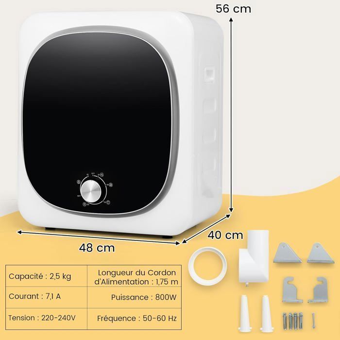 Sèche-linge à Evacuation 800W 4KG COSTWAY-5 Programmes-Air Froid Doux-Tambour en Acier Inoxydable-Filtration Multiple-Appartement – Image 6