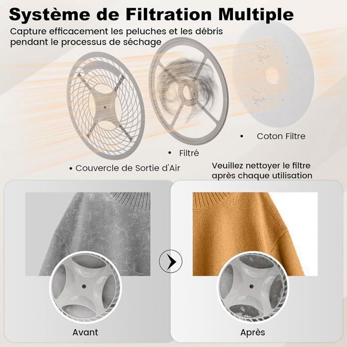 Sèche-linge à Evacuation 800W 4KG COSTWAY-5 Programmes-Séchage Intelligent-Tambour en Acier Inox-Filtration Multiple-Appartement – Image 6