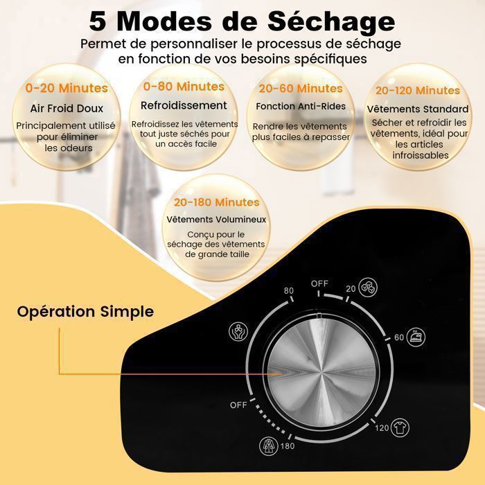 Sèche-linge à Evacuation 800W 4KG COSTWAY-5 Programmes-Air Froid Doux-Tambour en Acier Inoxydable-Filtration Multiple-Appartement – Image 3