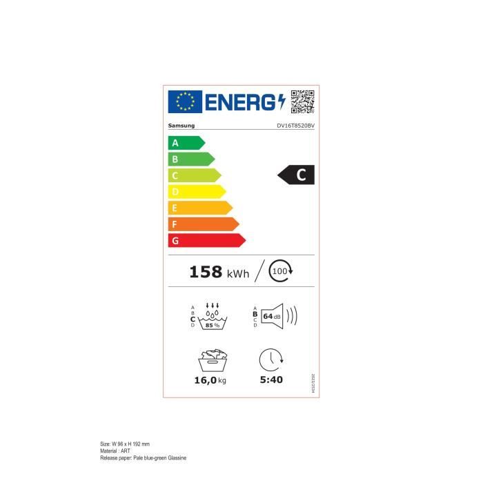 Sèche-linge pompe à chaleur SAMSUNG DV16T8520BV - 16 kg - Digital Inverter - L84,4cm - Optimal Dry - Noir – Image 4