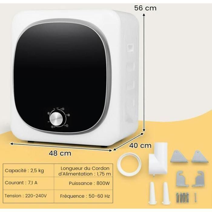 Sèche-Linge - RELAX4LIFE - 800W - Capacité 4KG - 5 Modes de Fonctionnement - Minuterie 0-180min - Tambour en Acier Inoxydable – Image 5