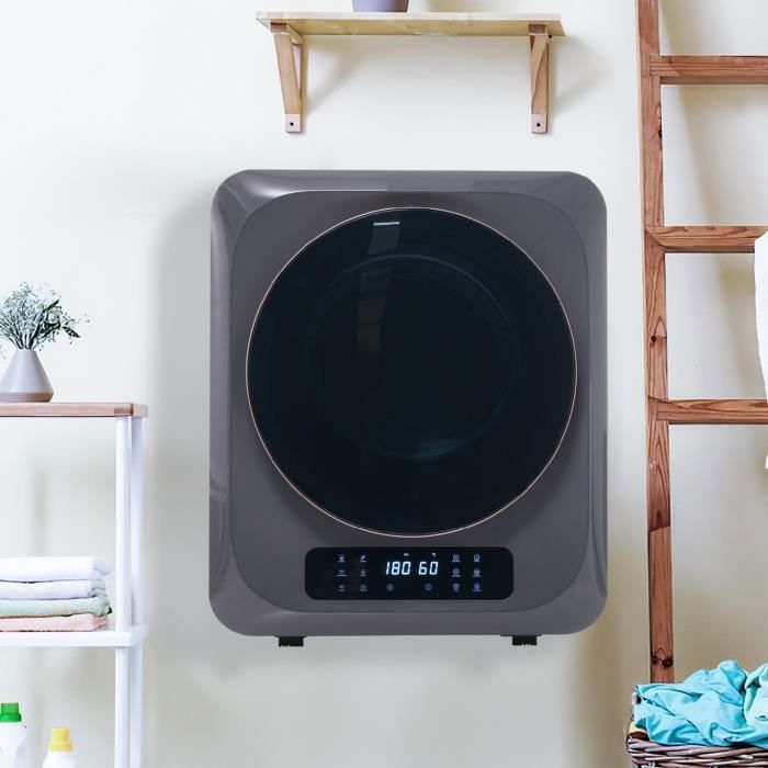 Sécheur d'échappement Portable avec Ecran LCD, Sèche-linge Tambour en Acier Inoxydable, Capacité jusqu'à 4kg, Noir