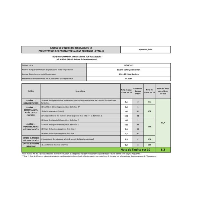 Aspirateur à poussière - SEVERIN - 7047 - Sac - HEPA 13 - 850 W - 74 dB A – Image 3
