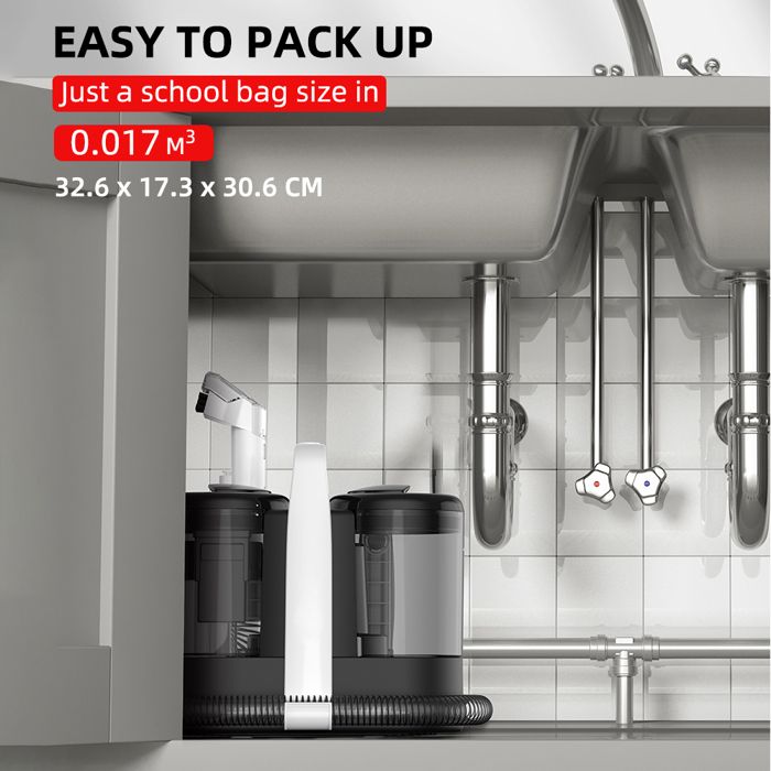 Shampouineuse multifonction 600W – Nettoyeur tapis, canapé, voiture, matelas – Double réservoir 1.5L/0.7L, aspiration 15kPa – Image 6