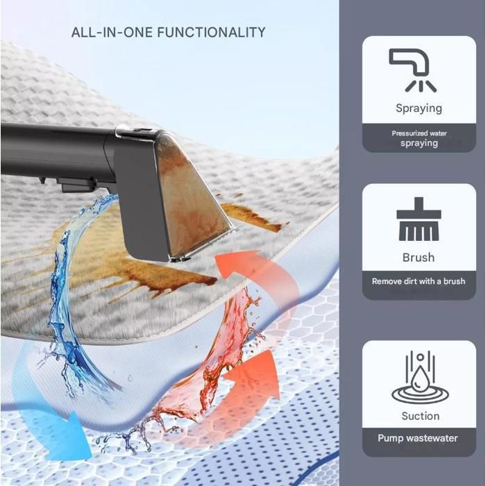 Shampouineuse Puissante 450W, Nettoyeur Tapis Canapé Avec Double Réservoir 1.8L/0.8L, Aspiration 12Kpa, Câble 5M, Nettoyage Tissu – Image 4