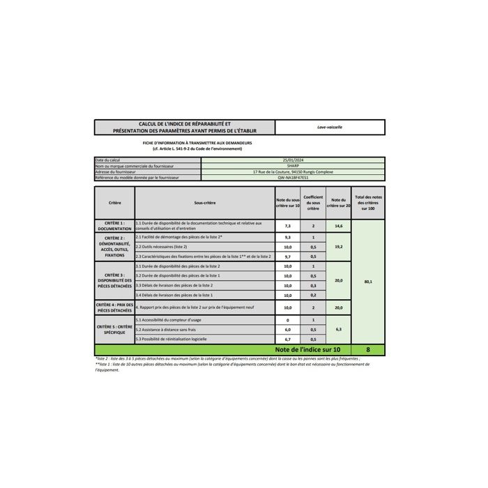 Sharp Lave-vaisselle 60cm 13 couverts 47db - QWNA1BF47ES1 – Image 4