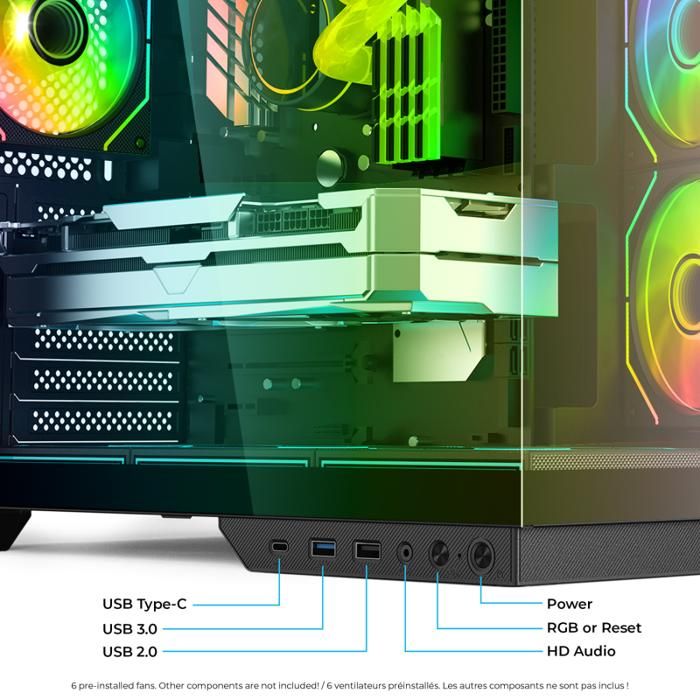 Boîtier PC Gamer - SPIRIT OF GAMER - VIPER CRX DARK - Écran LCD - Refroidissement ARGB - Design en verre trempé – Image 5
