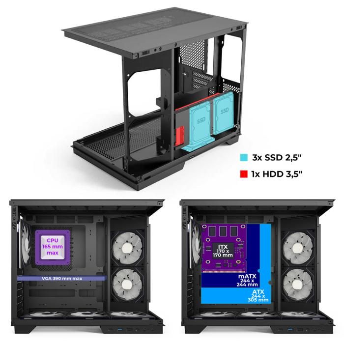 Boîtier PC Gamer - SPIRIT OF GAMER - VIPER CRX DARK - Écran LCD - Refroidissement ARGB - Design en verre trempé – Image 6
