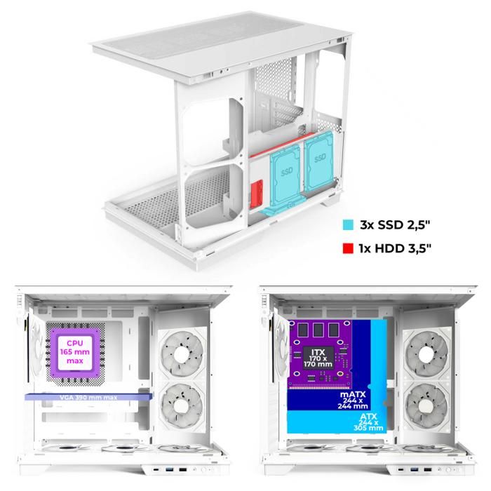 Boîtier PC Gamer - SPIRIT OF GAMER - VIPER CRX ARTIC - Écran LCD Multifonction - Verre Trempé - Compatible ATX – Image 6