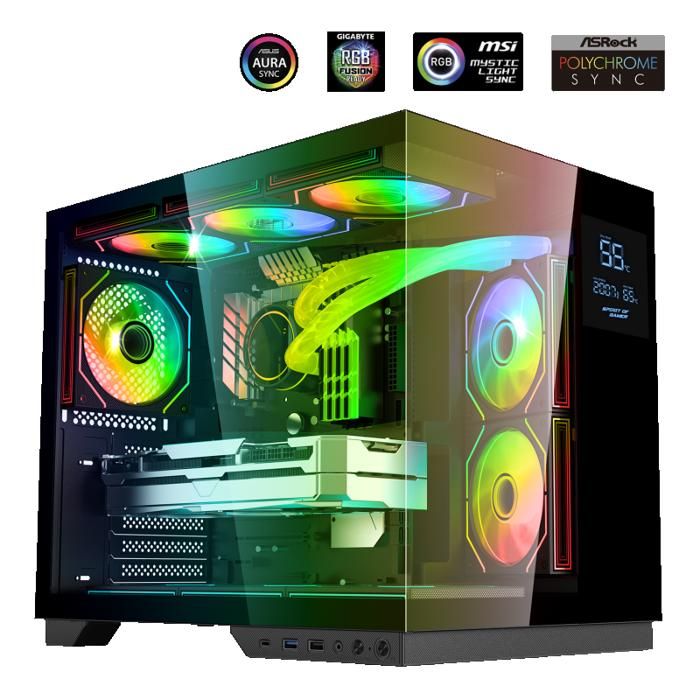 Boîtier PC Gamer - SPIRIT OF GAMER - VIPER CRX DARK - Écran LCD - Refroidissement ARGB - Design en verre trempé