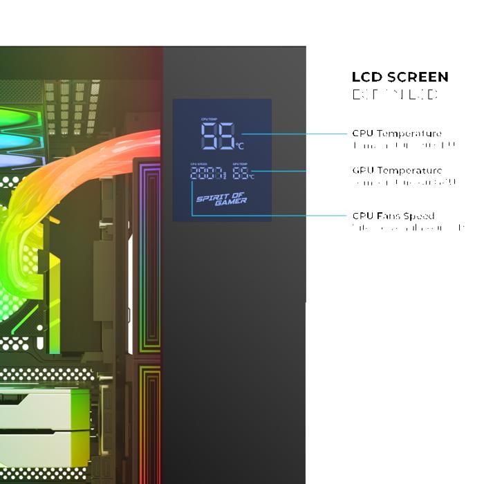 Boîtier PC Gamer - SPIRIT OF GAMER - VIPER CRX DARK - Écran LCD - Refroidissement ARGB - Design en verre trempé – Image 3