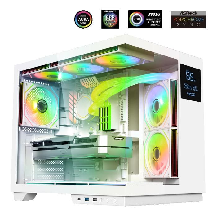Boîtier PC Gamer - SPIRIT OF GAMER - VIPER CRX ARTIC - Écran LCD Multifonction - Verre Trempé - Compatible ATX