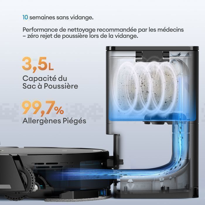 T20 Pro-Aspirateur Robot -Ultenic- Robot Aspirateur Laveur - Station Auto-Vidage - 200min - 8000Pa - Navigation LDS - Noir – Image 2