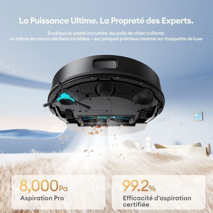 T20 Pro-Aspirateur Robot -Ultenic- Robot Aspirateur Laveur - Station Auto-Vidage - 200min - 8000Pa - Navigation LDS - Noir – Image 4