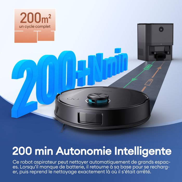 T20 Pro-Aspirateur Robot -Ultenic- Robot Aspirateur Laveur - Station Auto-Vidage - 200min - 8000Pa - Navigation LDS - Noir – Image 6