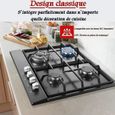 Plaque de cuisson gaz - 8060W - Plaque Gaz 4 Feuxs Encastrable - Verre noir - Gaz Naturel/Propane - Table Gaz L60 cm – Image 2