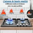 Plaque de cuisson gaz - 8060W - Plaque Gaz 4 Feuxs Encastrable - Verre noir - Gaz Naturel/Propane - Table Gaz L60 cm – Image 3