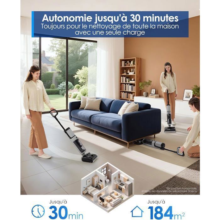 Aspirateur Balai Laveur - Tineco - Floor One i5 stretch Complete- 30 Min d'autonomie - Plat à 180° - Aspiration Puissante 20 kPa – Image 6