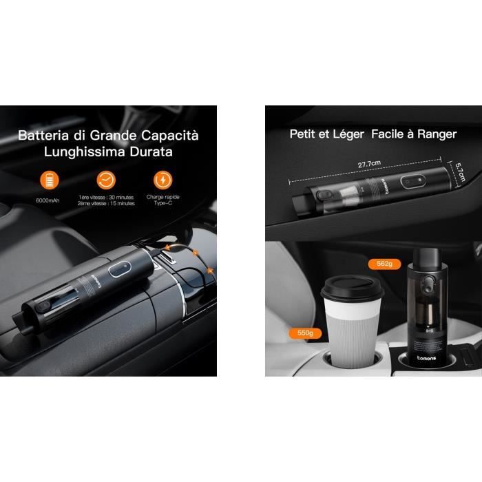 Aspirateur à main - TOMONS - 14000PA - Filtre HEPA - Sans sac - Rechargeable – Image 4