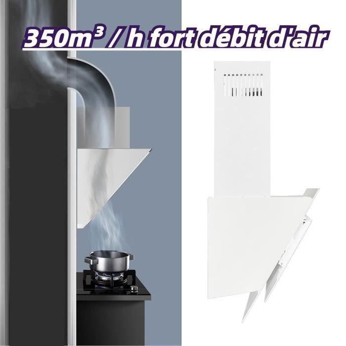 Hotte Aspirantes 60cm,Hotte Cuisine inclinée 350m³/h,Evacuation ou Recyclage,3 Vitesses, LED Lampe, 56 dB, Blanc – Image 2