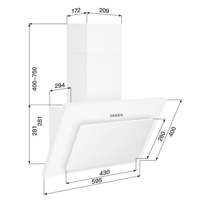 Hotte Aspirantes 60cm,Hotte Cuisine inclinée 350m³/h,Evacuation ou Recyclage,3 Vitesses, LED Lampe, 56 dB, Blanc – Image 3