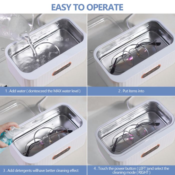 TTLIFE Nettoyeur à Ultrasons, 400ml Ultrasons Appareil de Nettoyage pour Bijoux Lunettes, 45000Hz Machine de Nettoyage, 4 modes – Image 4