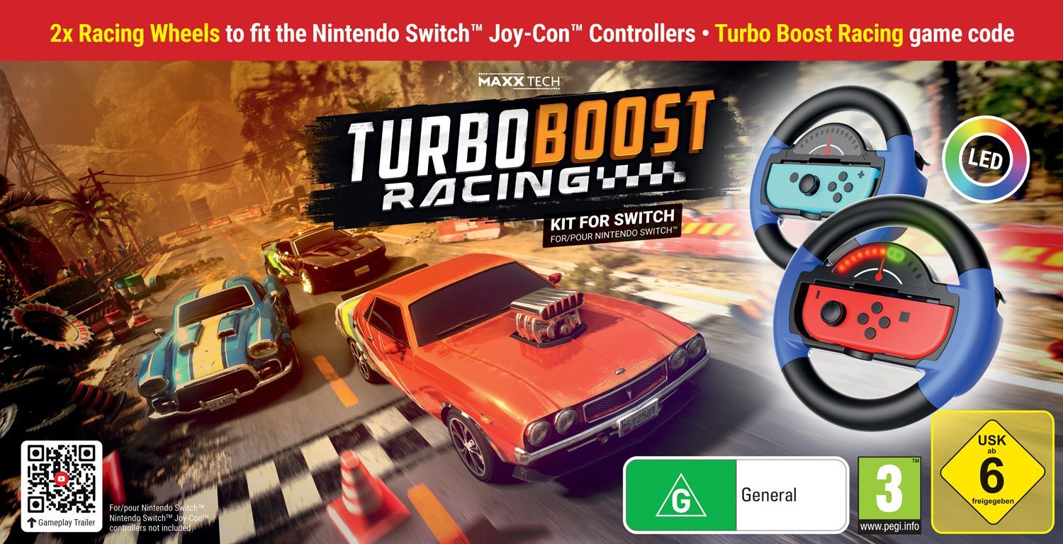 Turbo Booster Racing - Kit (volants + jeu) - Jeu Nintendo Switch - Code in a Box
