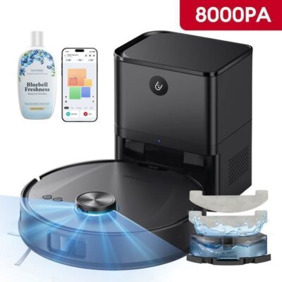 Aspirateur Robot Laveur- ULTENIC TP20 Pro - Noir- Station Auto-Vidage 4L- 8000Pa/200min- Navigation LDS- APP/Alexa/IFTTT