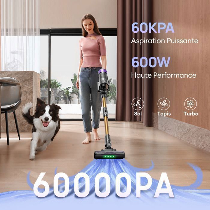 Ultenic U20 Aspirateur Balai sans Fil - 60kPa/60min - Technologie GreenEye - Tube Pliable - Brosse de Sol TangleTame – Image 2