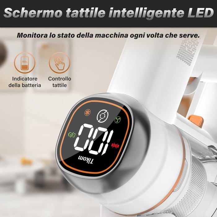 V500 Aspirateur Sans Fil 40Kpa/450W,Aspirateur Balai Sans Fil Avec Chargeur Murale,Écran Led Tactile,Aspirateur Laveur Anti-Enchev – Image 3