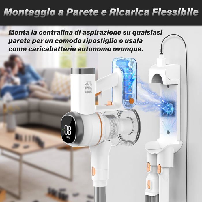 V500 Aspirateur Sans Fil 40Kpa/450W,Aspirateur Balai Sans Fil Avec Chargeur Murale,Écran Led Tactile,Aspirateur Laveur Anti-Enchev – Image 4