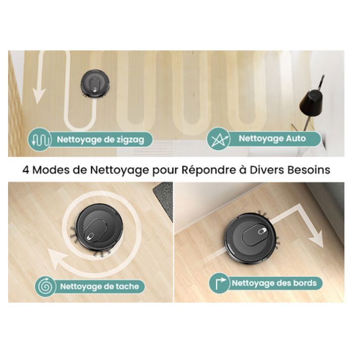 Vactidy Cleanova W6- 3000 Pa Aspirateur Robot - 140min d'Autonomie - Connecté Alexa/APP/IFTTT - Ultra Mince Silencieux – Image 3