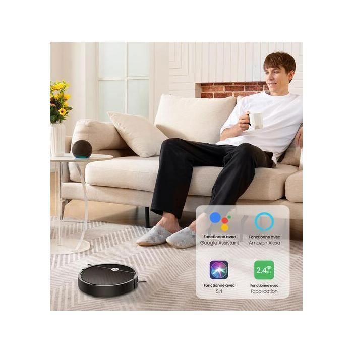 Vactidy Cleanova W6- 3000 Pa Aspirateur Robot - 140min d'Autonomie - Connecté Alexa/APP/IFTTT - Ultra Mince Silencieux – Image 4