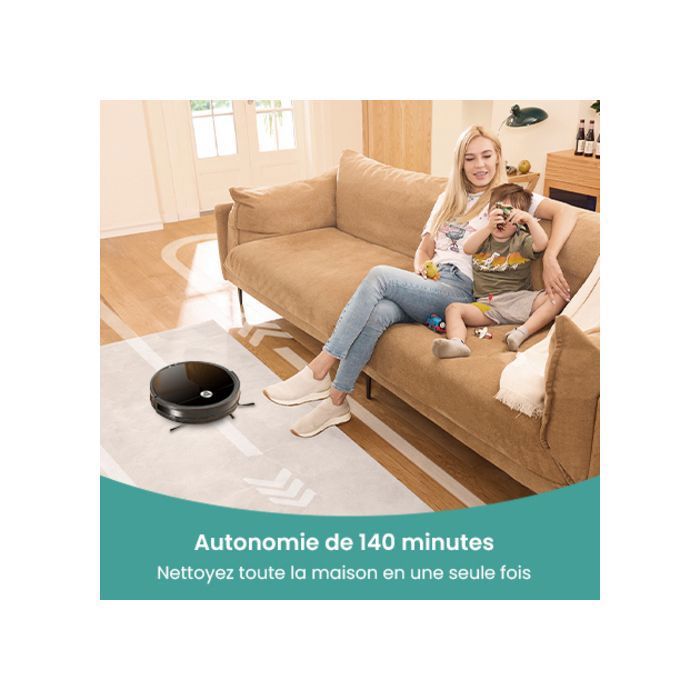 Vactidy Cleanova W6- 3000 Pa Aspirateur Robot - 140min d'Autonomie - Connecté Alexa/APP/IFTTT - Ultra Mince Silencieux – Image 5