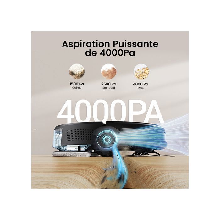Vactidy Cleanova W7- 4000 Pa Aspirateur Robot Laveur 3 en 1- 120min d'Autonomie - Connecté Alexa/APP/IFTTT - Ultra Silencieux 55 dB – Image 2